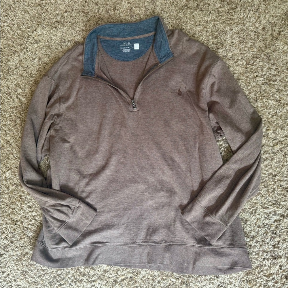 Polo Ralph Lauren Brown and Blue Zip-Up Sweater